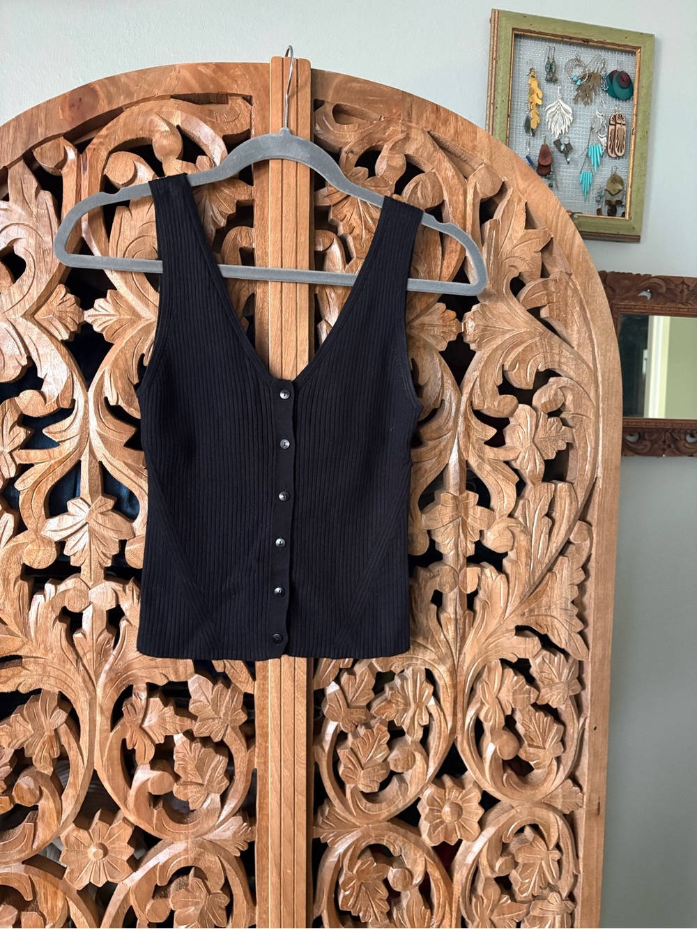 Madewell Black Ribbed Button-Front Tank